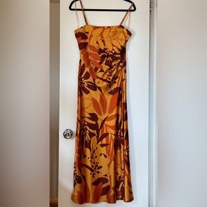 House of Harlow 1960 Ruched Foliage Print Satin Slip Dress | NWOT